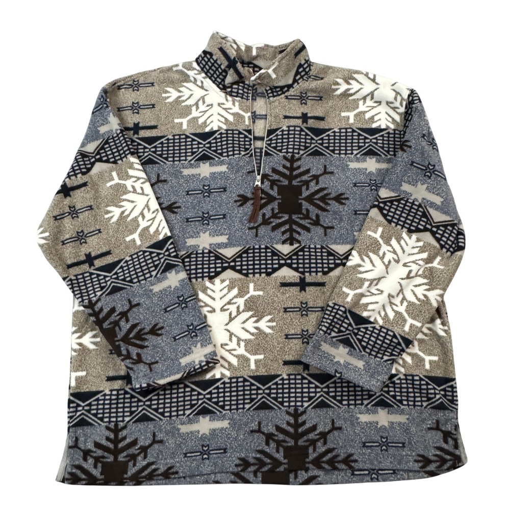 Aztec Fleece Pullover Active Studio Women XL Grey Blue Snowflake Quarter‎ Zip